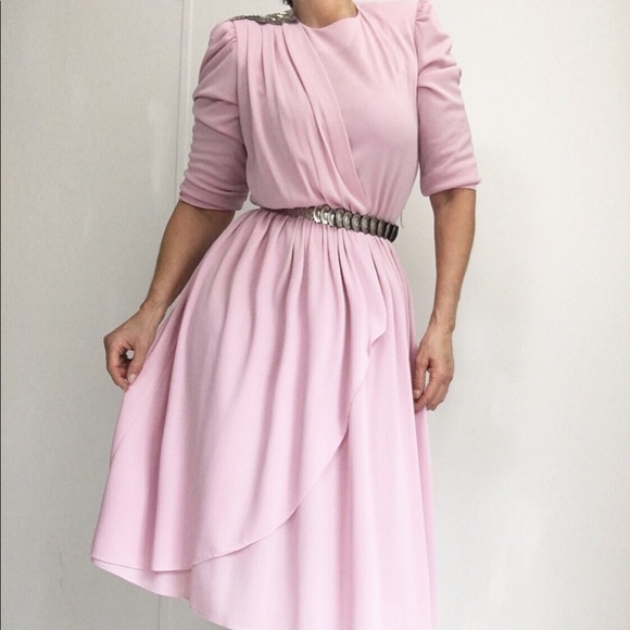 Vintage Dresses & Skirts - Vintage Dusty Rose Pleated Toga Style Dress